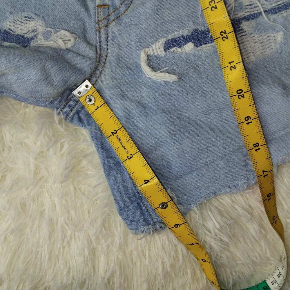 Levi's 501 Premium Big E Long Denim Distressed Short Size 25